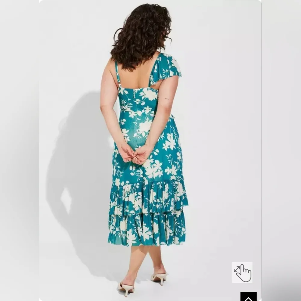 Torrid Womens Size 4 Midi Mesh Ruffle Surplice Dress- Green/teal - Picture 2 of 4